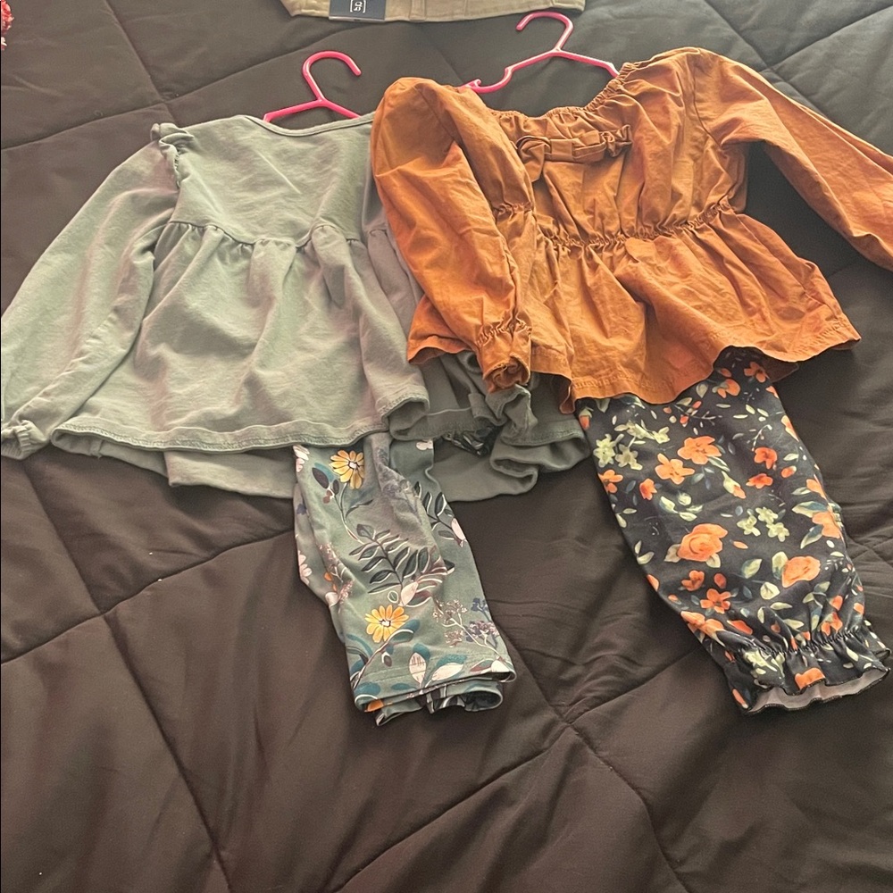 Girls Two-Piece Floral Legging Sets - Rust & Sage Tops